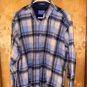 Pendleton Flannel Light Blue & Gray Men's XL 100% Pure Virgin Wool
